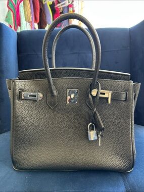 The Ainifeel Pebble Satchel 30cm Bag with Silver H Padlock